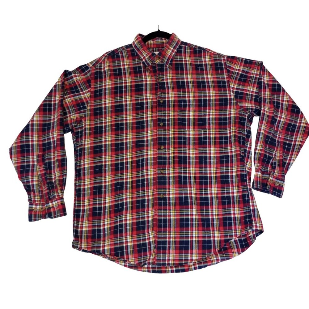 Brooks Brothers Shirt Flannel Plaid Regular Fit L Red/Blue/Yellow Mens Cotton